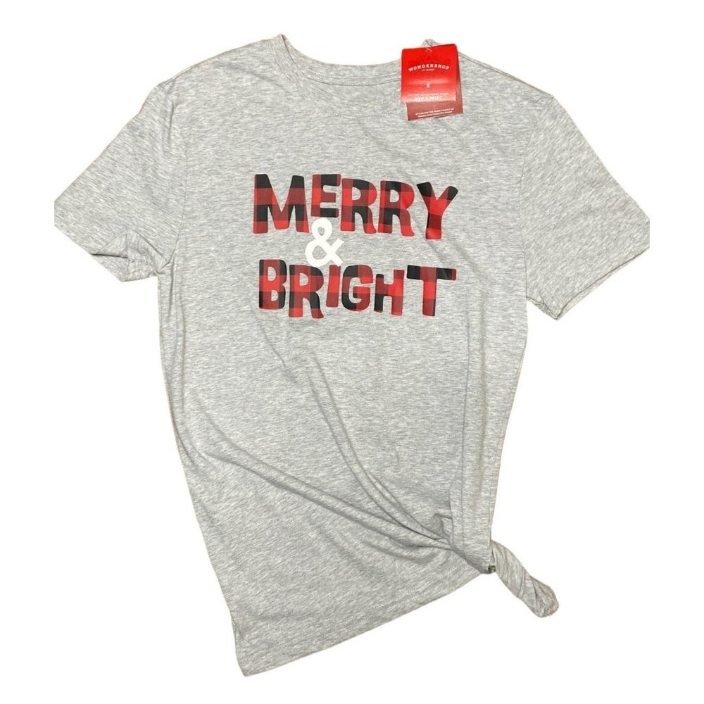 Wondershop gray "Merry & Bright" short sleeve tee shirt unisex size S